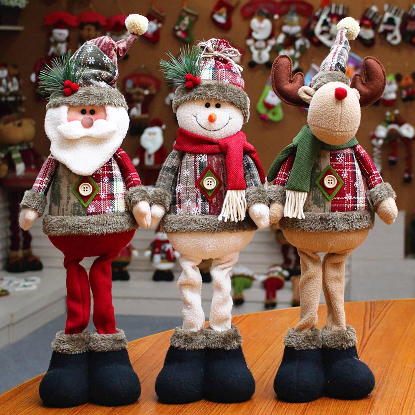 3 pçs natal decorativo bonecas de natal rena boneco de neve papai noel em pé b