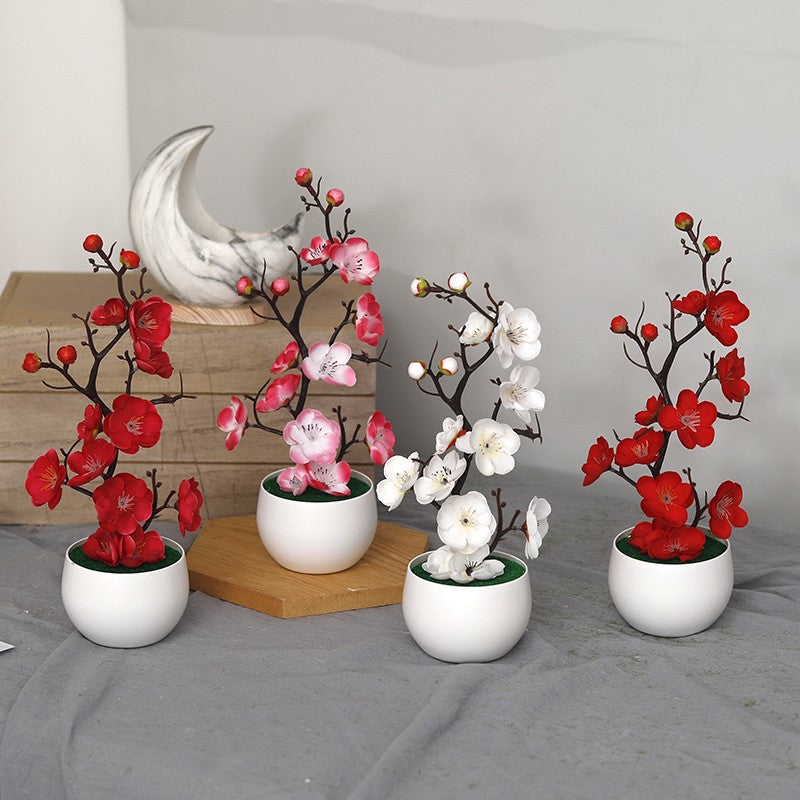 30 cm plantas artificiais bonsai pequena árvore simulação pote plantas flores