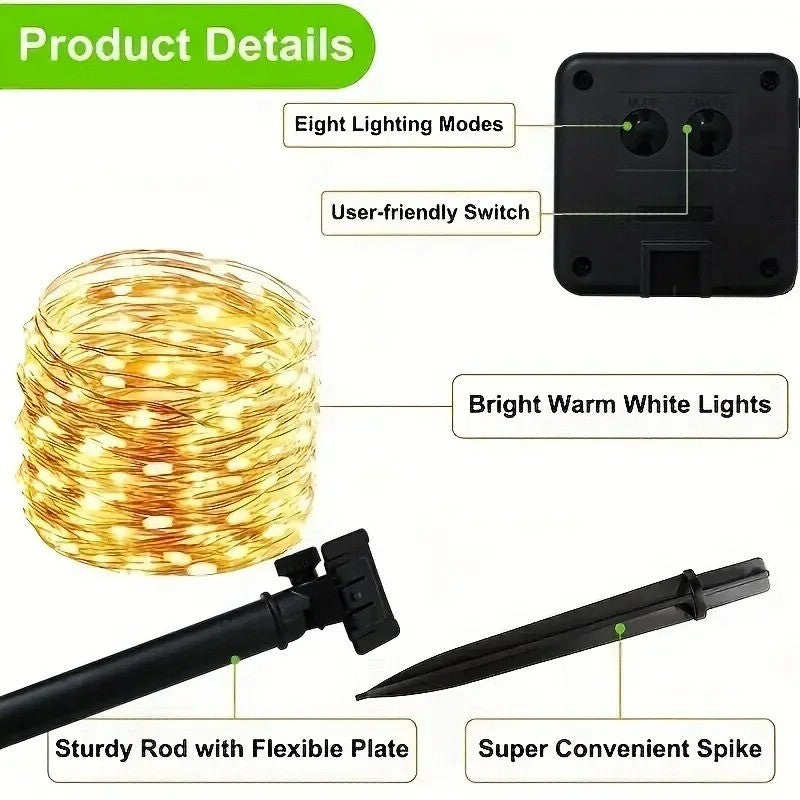 Luzes de fadas p/ jardim luzes da corda com 8 modos para area externa