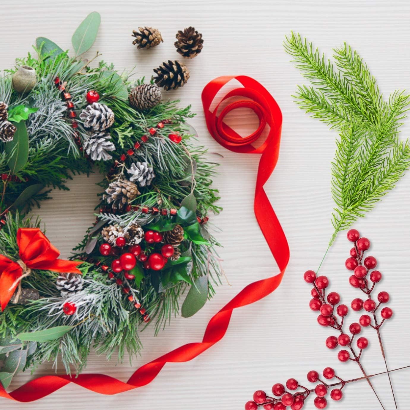 10 pçs decoração de natal ramos de pinho artificial bagas de azevinho ramos d