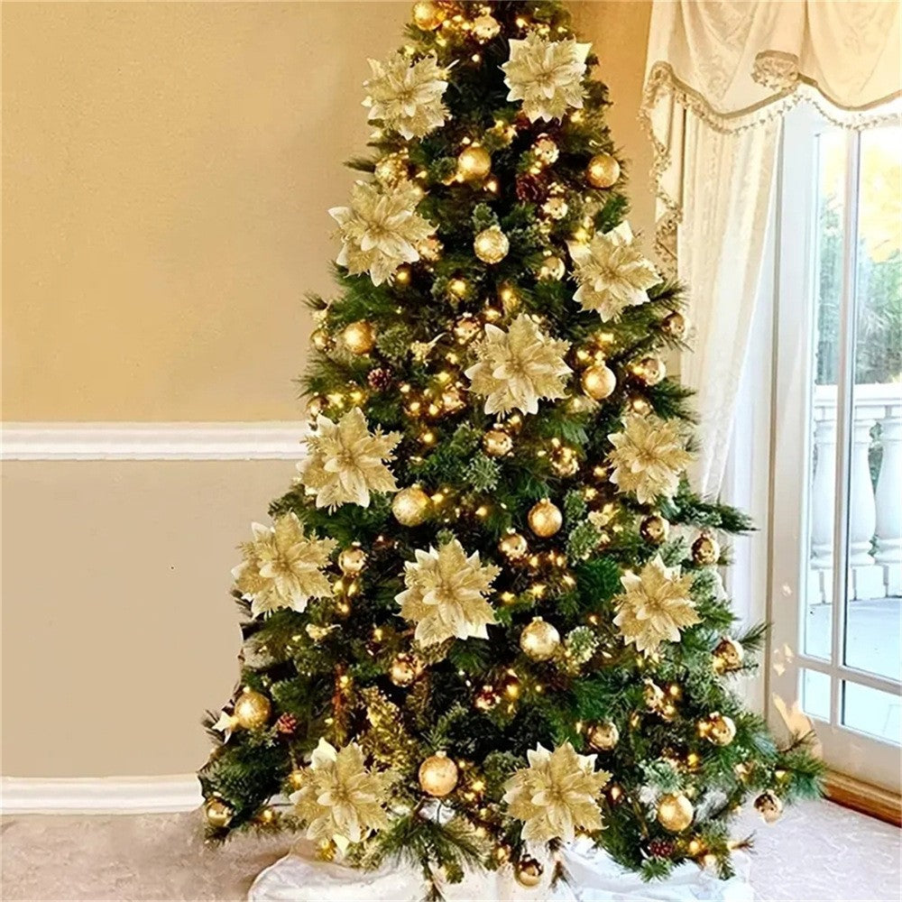 5/10 pçs 14.5cm ornamentos de flores de natal, rosa, vermelho, ouro, glitter fl