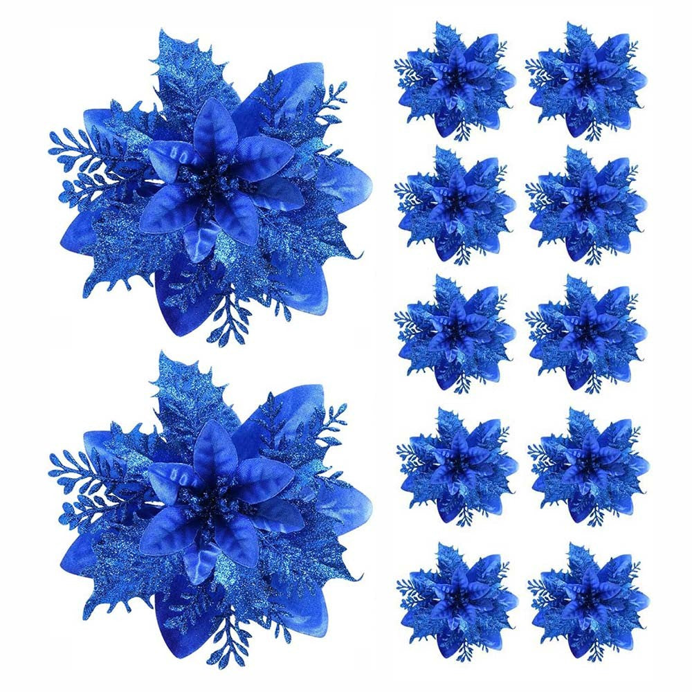 5/10 pçs 14.5cm ornamentos de flores de natal, rosa, vermelho, ouro, glitter fl