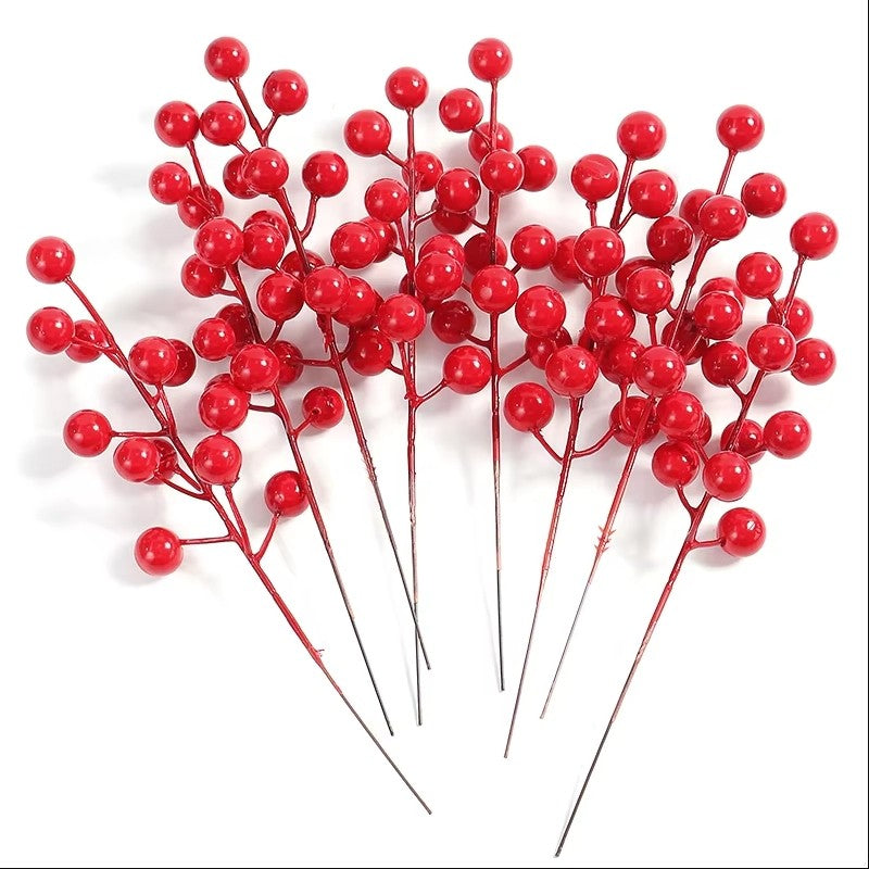 10 pçs decoração de natal ramos de pinho artificial bagas de azevinho ramos d