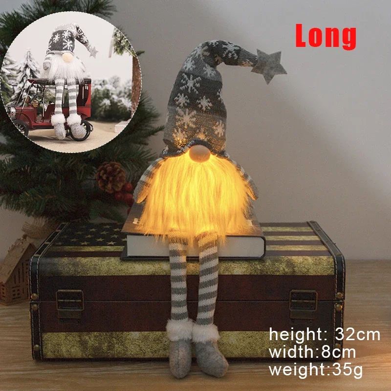 Natal boneca sem rosto gnome ornamentos led luz de pelúcia tricô artesanato