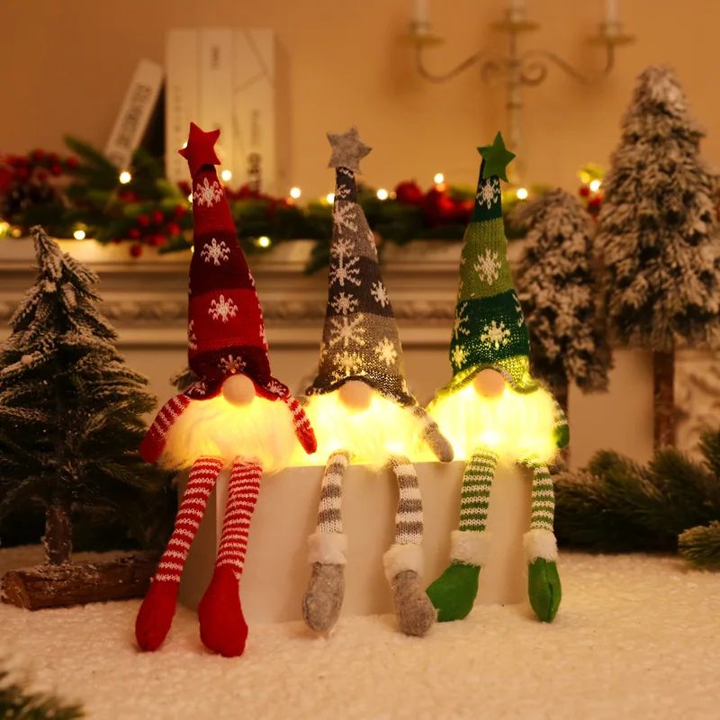 Natal boneca sem rosto gnome ornamentos led luz de pelúcia tricô artesanato