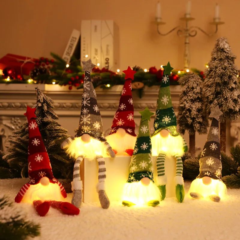 Natal boneca sem rosto gnome ornamentos led luz de pelúcia tricô artesanato