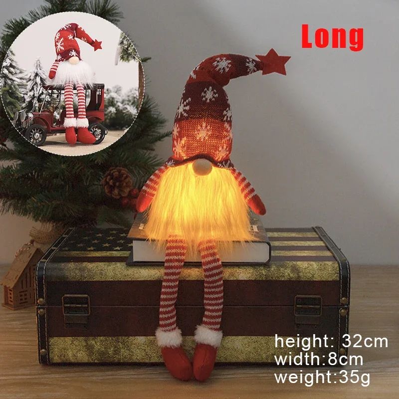 Natal boneca sem rosto gnome ornamentos led luz de pelúcia tricô artesanato
