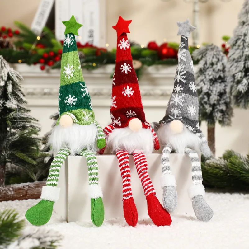 Natal boneca sem rosto gnome ornamentos led luz de pelúcia tricô artesanato