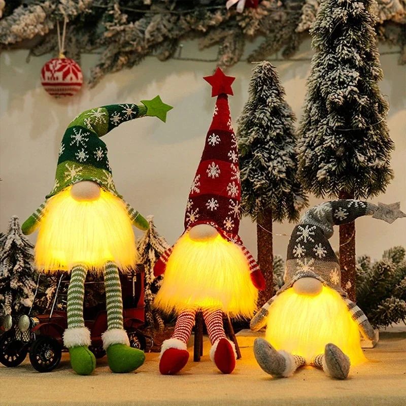 Natal boneca sem rosto gnome ornamentos led luz de pelúcia tricô artesanato