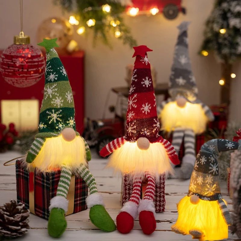 Natal boneca sem rosto gnome ornamentos led luz de pelúcia tricô artesanato