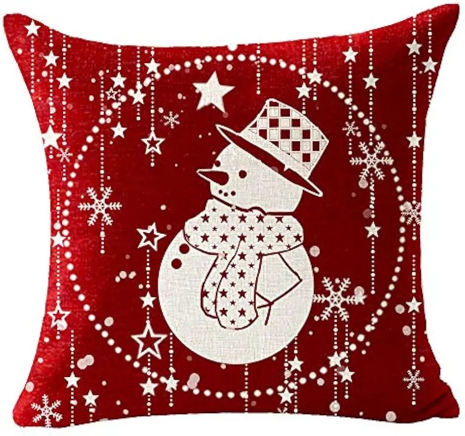 Feliz Natal Fronha de Linho, Bola Floco de Neve, Carro vermelho