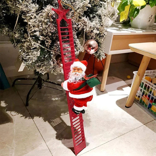 Escada de escalada elétrica papai noel música boneca ornamento de natal