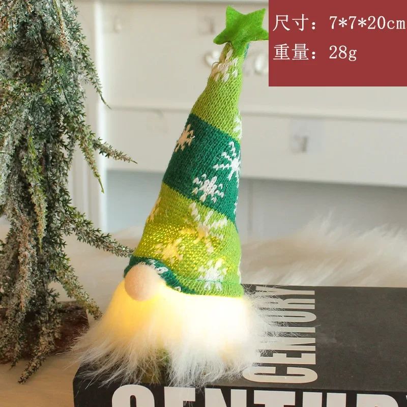 Natal boneca sem rosto gnome ornamentos led luz de pelúcia tricô artesanato