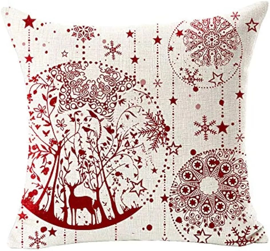 Feliz Natal Fronha de Linho, Bola Floco de Neve, Carro vermelho
