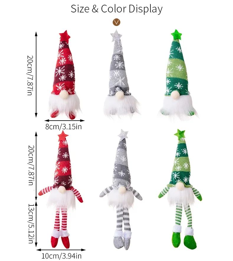 Natal boneca sem rosto gnome ornamentos led luz de pelúcia tricô artesanato