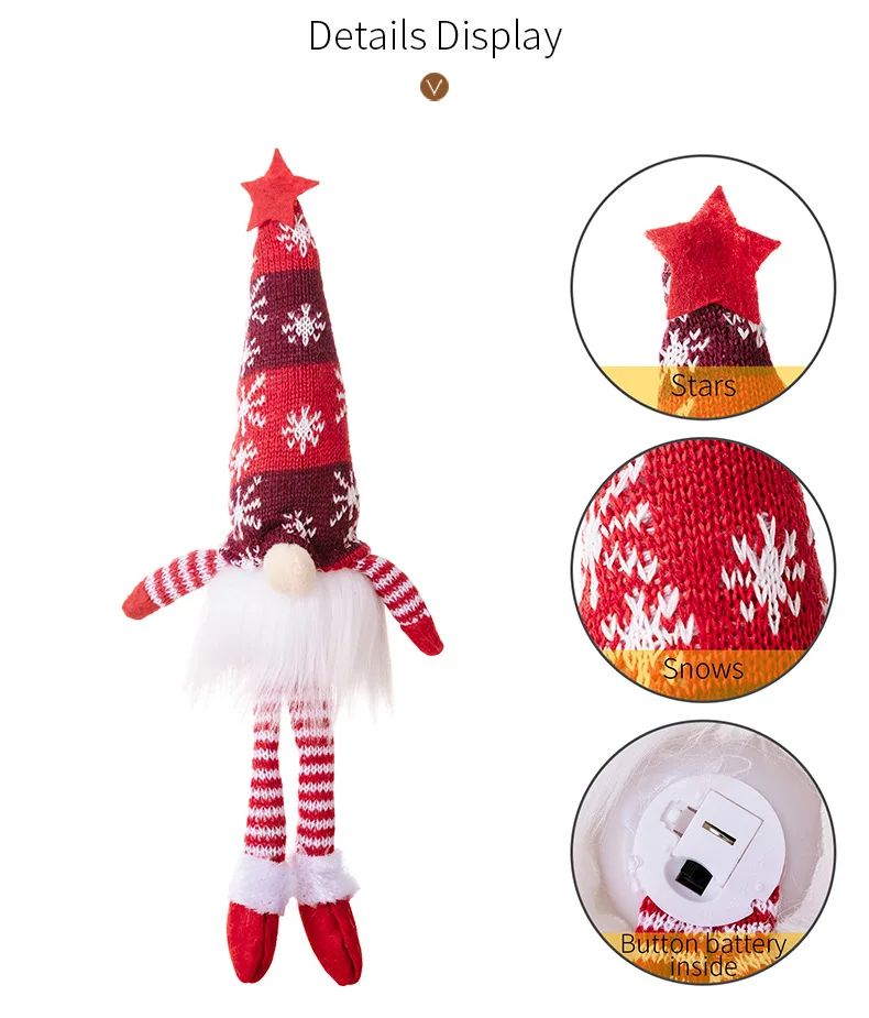 Natal boneca sem rosto gnome ornamentos led luz de pelúcia tricô artesanato
