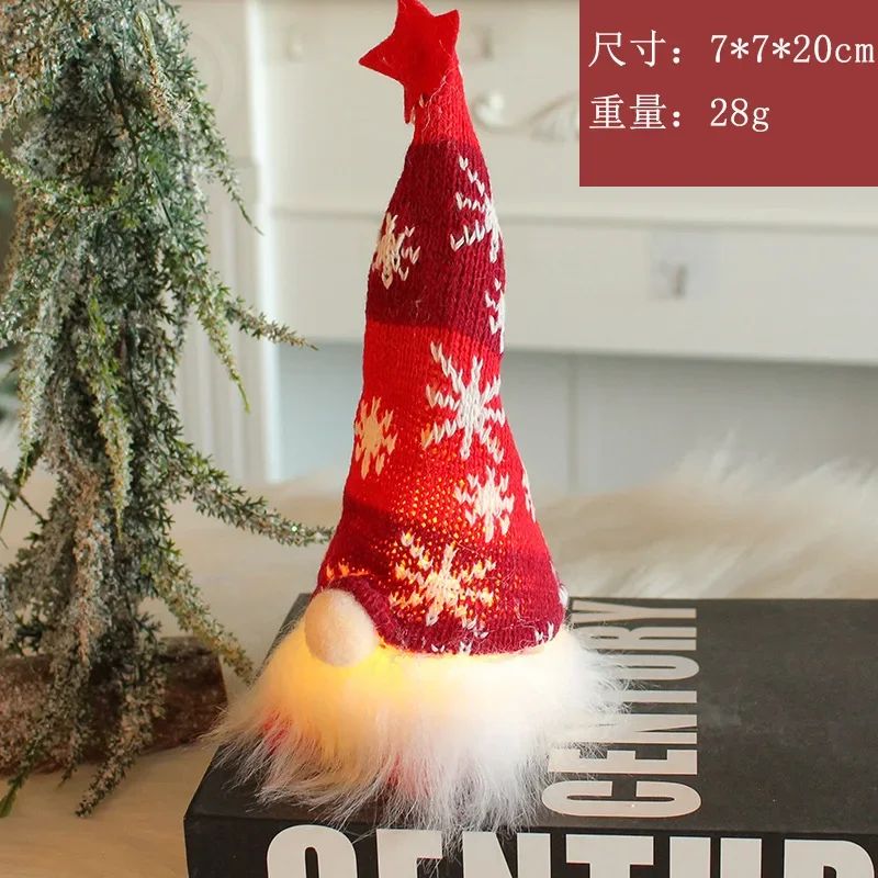 Natal boneca sem rosto gnome ornamentos led luz de pelúcia tricô artesanato