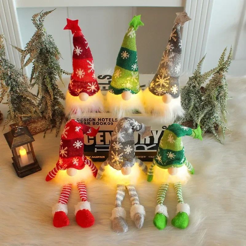 Natal boneca sem rosto gnome ornamentos led luz de pelúcia tricô artesanato