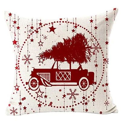 Feliz Natal Fronha de Linho, Bola Floco de Neve, Carro vermelho