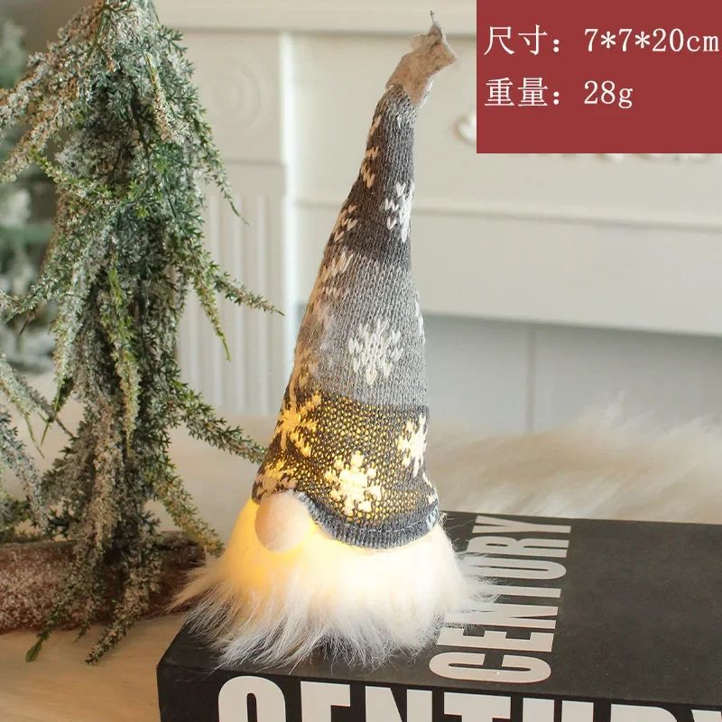Natal boneca sem rosto gnome ornamentos led luz de pelúcia tricô artesanato