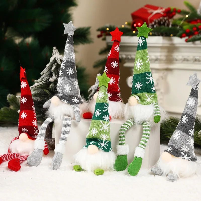 Natal boneca sem rosto gnome ornamentos led luz de pelúcia tricô artesanato
