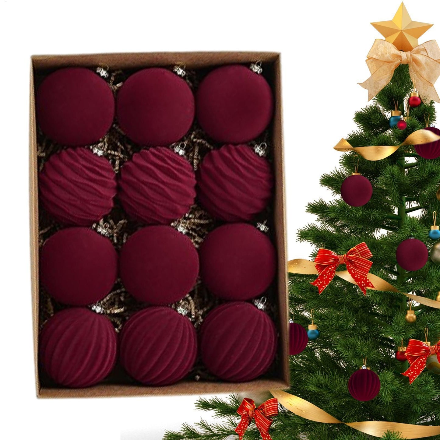 12pçs 8cm vinho tinto bola de natal enfeites pingente de árvore de natal 2025