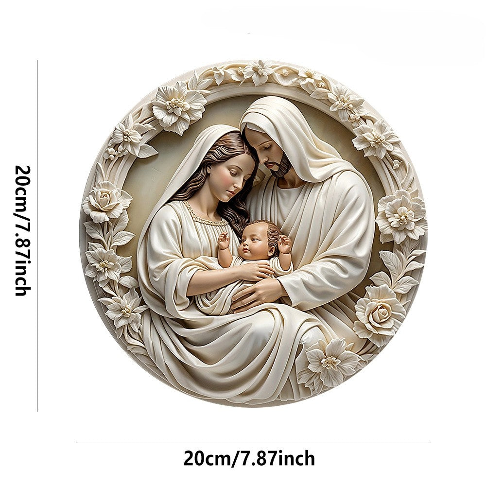 Ornamento clássico de madeira para presépio: a Sagrada Família de Maria, Jesu