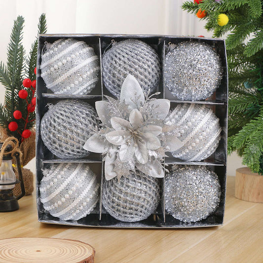 Conjunto de enfeites de bola de Natal de 9 unidades de 8 cm com glitter bolas de