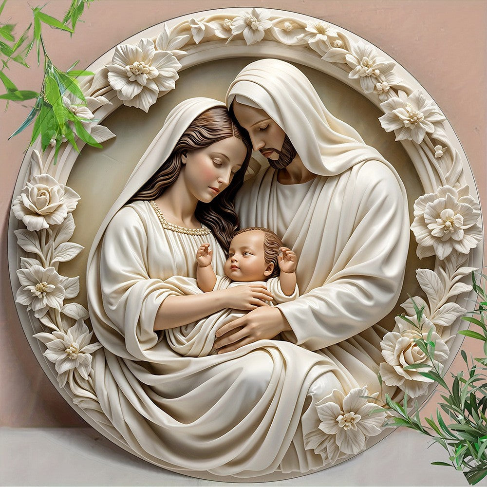 Ornamento clássico de madeira para presépio: a Sagrada Família de Maria, Jesu