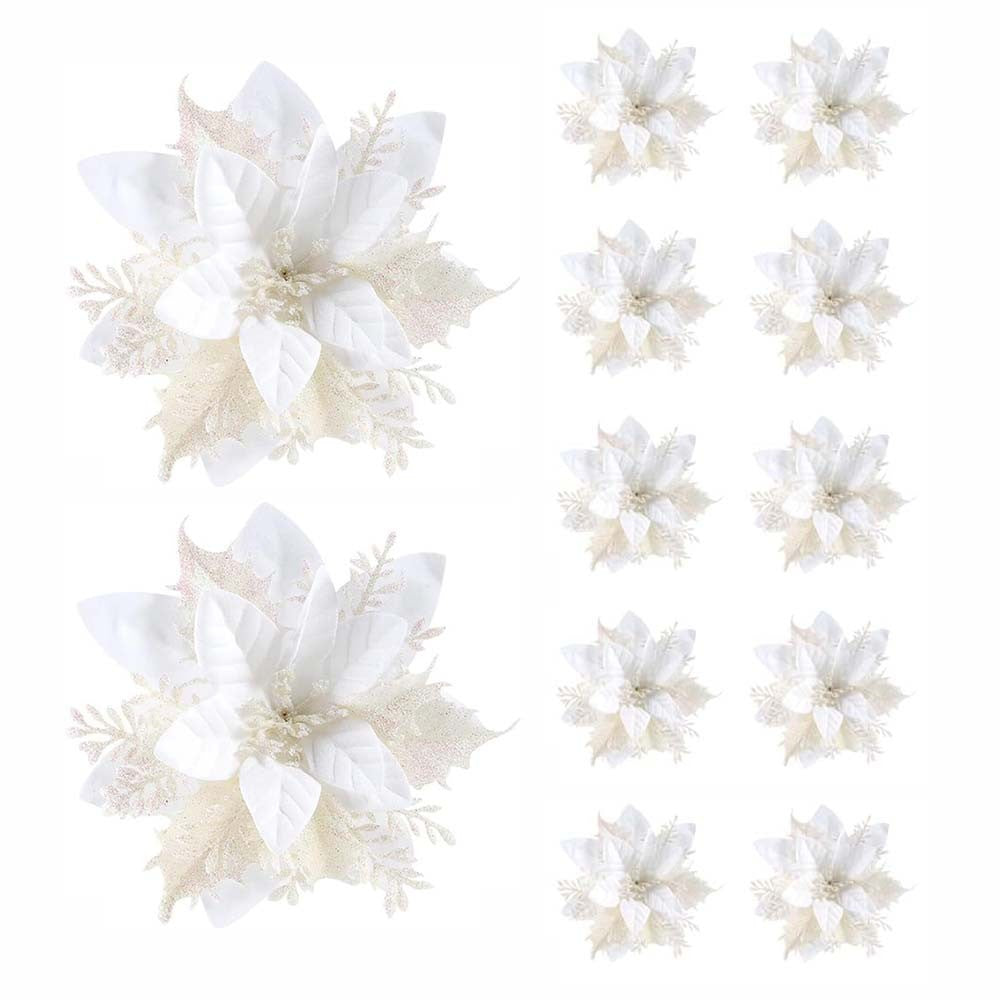 5/10 pçs 14.5cm ornamentos de flores de natal, rosa, vermelho, ouro, glitter fl