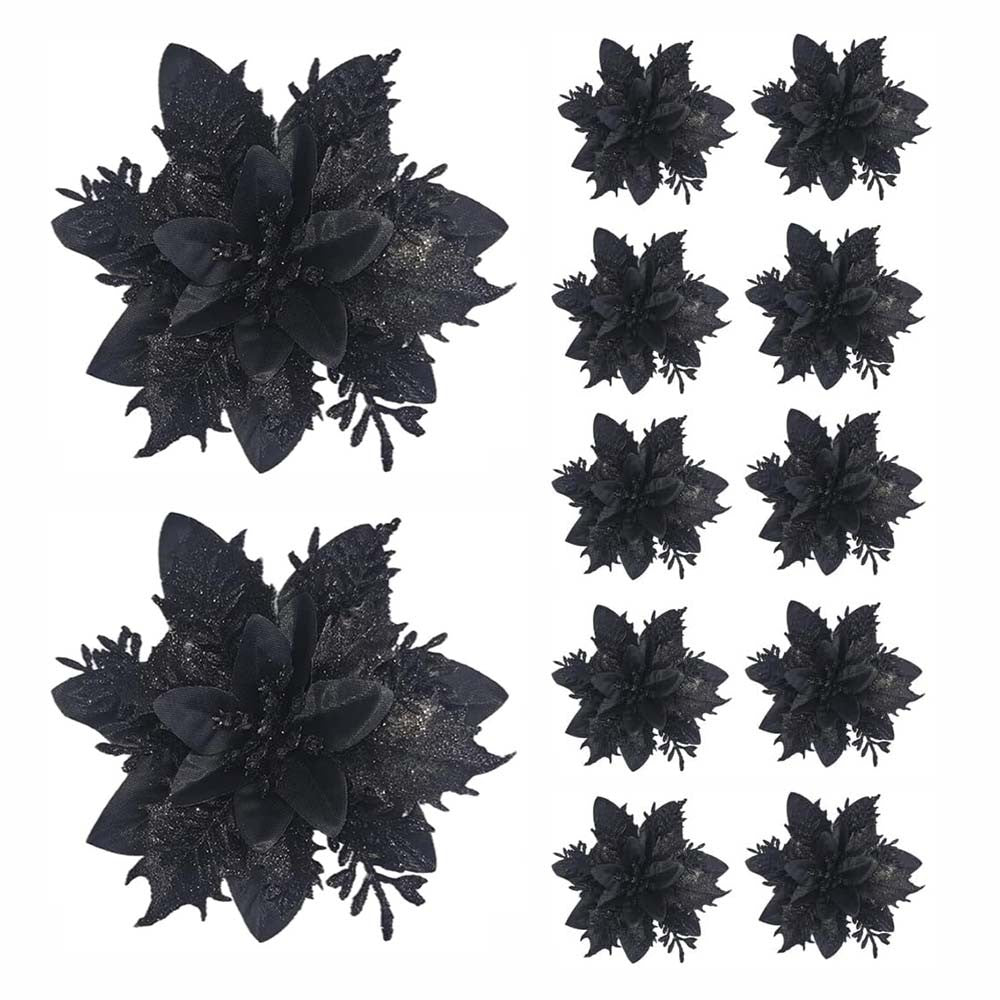 5/10 pçs 14.5cm ornamentos de flores de natal, rosa, vermelho, ouro, glitter fl