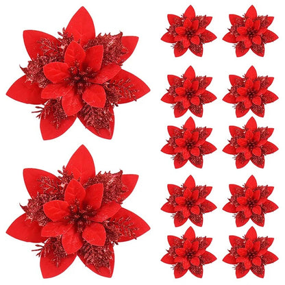 5/10 pçs 14.5cm ornamentos de flores de natal, rosa, vermelho, ouro, glitter fl