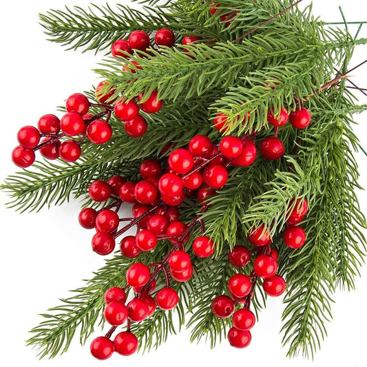 10 pçs decoração de natal ramos de pinho artificial bagas de azevinho ramos d