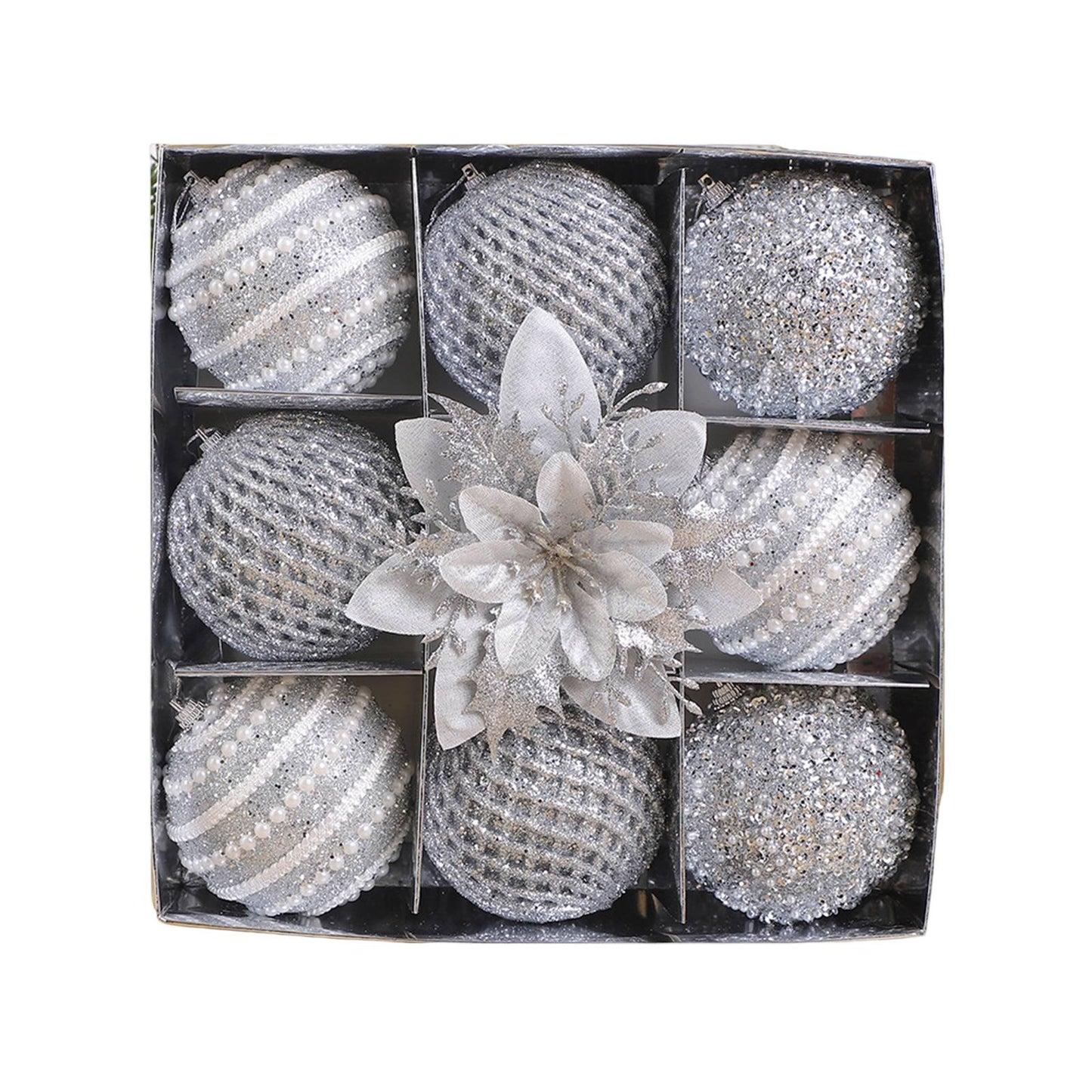 Conjunto de enfeites de bola de Natal de 9 unidades de 8 cm com glitter bolas de