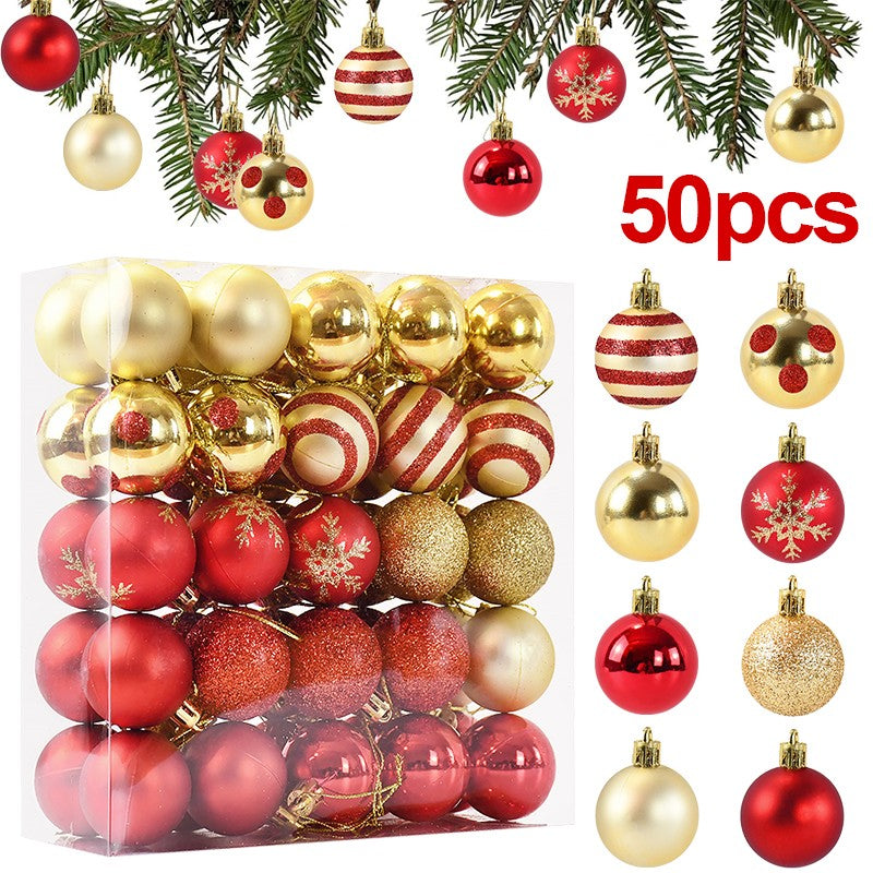 50 pçs/caixa bolas de árvore de natal ornamento ouro vermelho pendurado