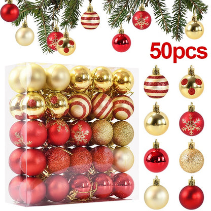 50 pçs/caixa bolas de árvore de natal ornamento ouro vermelho pendurado