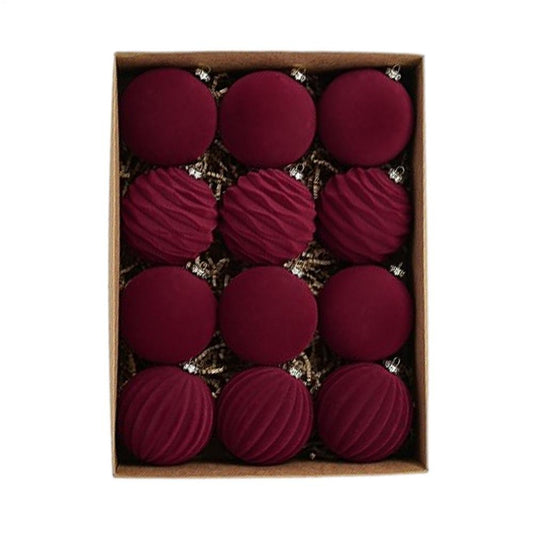 12pçs 8cm vinho tinto bola de natal enfeites pingente de árvore de natal 2025
