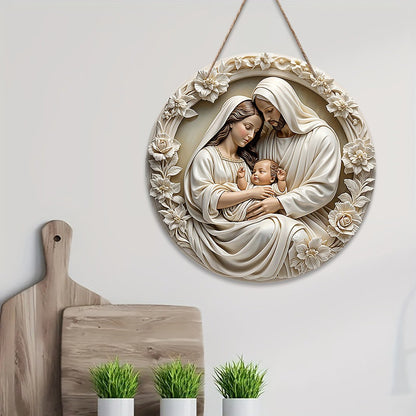 Ornamento clássico de madeira para presépio: a Sagrada Família de Maria, Jesu