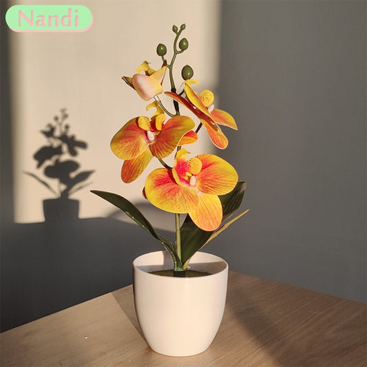Bonsai simulado borboleta orquídea artificial vaso planta mesa de jantar