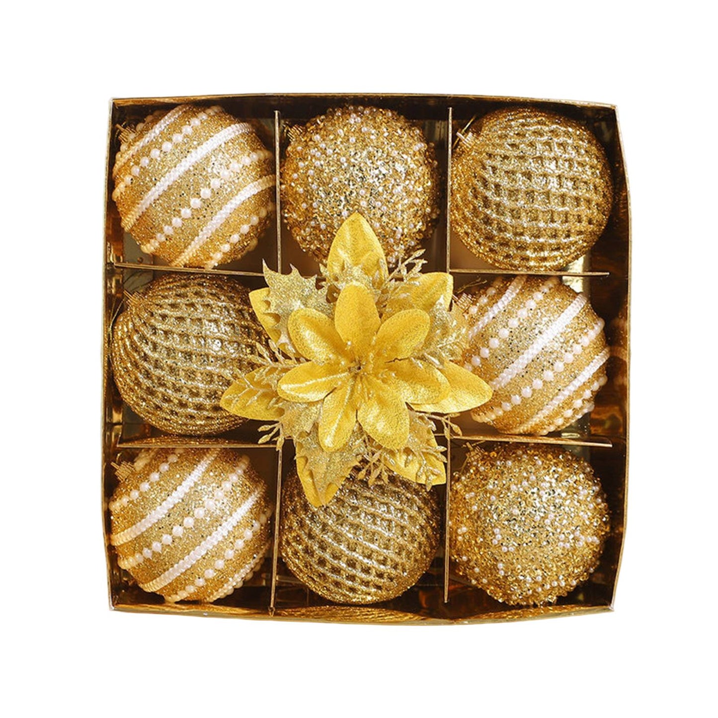 Conjunto de enfeites de bola de Natal de 9 unidades de 8 cm com glitter bolas de