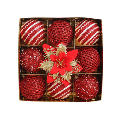 Conjunto de enfeites de bola de Natal de 9 unidades de 8 cm com glitter bolas de