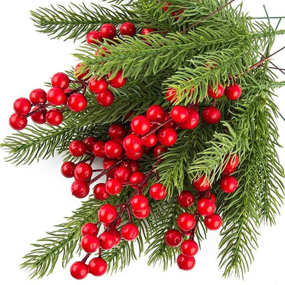 10 pçs decoração de natal ramos de pinho artificial bagas de azevinho ramos d