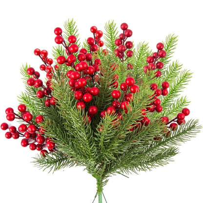 10 pçs decoração de natal ramos de pinho artificial bagas de azevinho ramos d