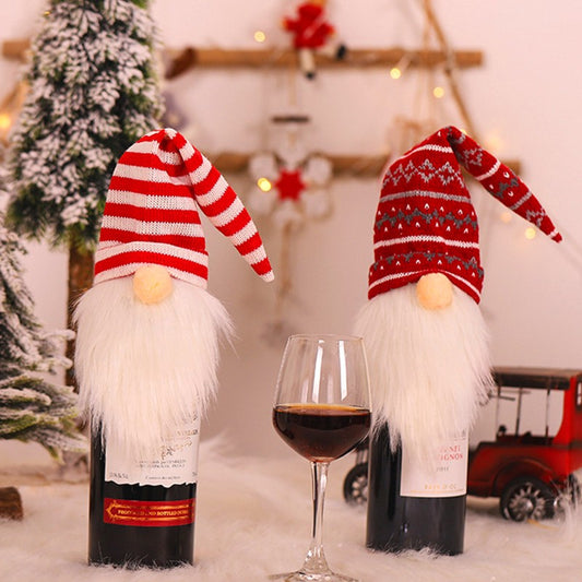 Papai Noel Vermelho Natal Vinho Garrafa Tampas, Sacos De Presente De Natal, Poei