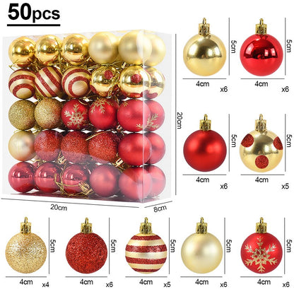 50 pçs/caixa bolas de árvore de natal ornamento ouro vermelho pendurado