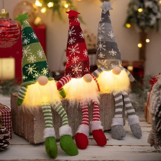 Natal boneca sem rosto gnome ornamentos led luz de pelúcia tricô artesanato