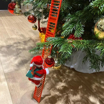 Escada de escalada elétrica papai noel música boneca ornamento de natal