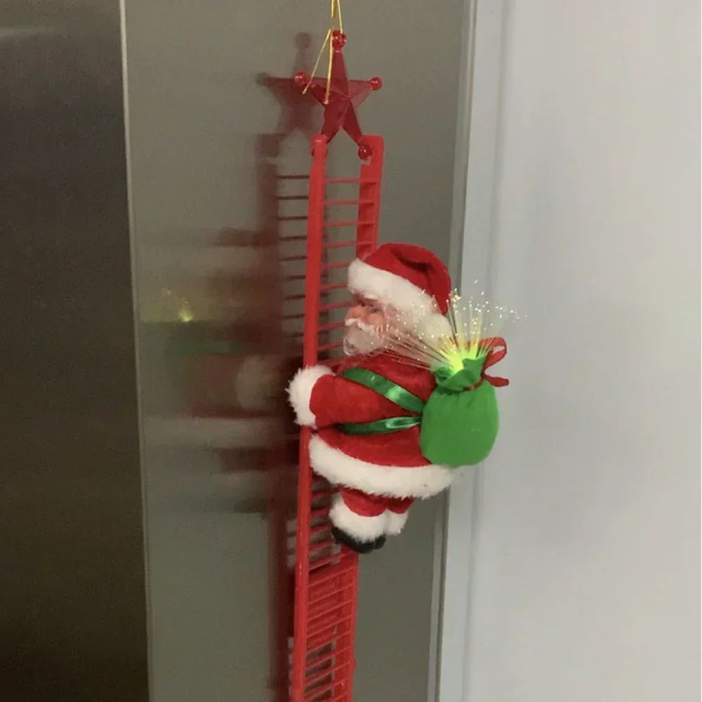 Escada de escalada elétrica papai noel música boneca ornamento de natal