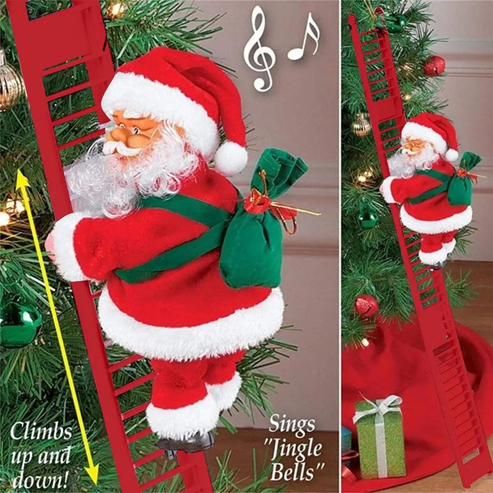 Escada de escalada elétrica papai noel música boneca ornamento de natal
