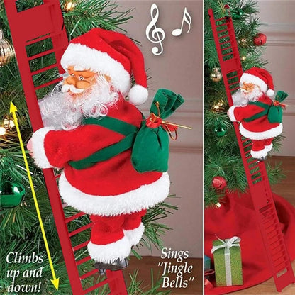 Escada de escalada elétrica papai noel música boneca ornamento de natal